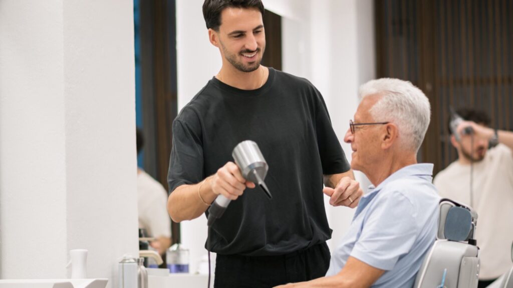 Men’s white hair styled with elegance
